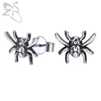 zs 316l stainless steel punk studs earring spider rock earring for men animal ear piercing jewelry for boys pendientes de hombre