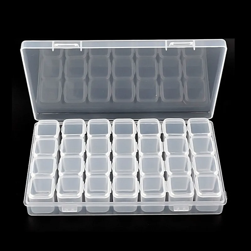 

28 Cells Nail Art Storage Case Rhinestones Gems Accessories Clear Plastic Empty Container for Rhinestones Beads Organizer Box