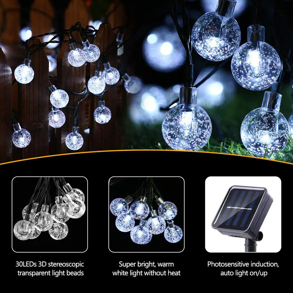 

Wedding Home Indoor Decoration Crystal Balls Solar Lights 20/30 LED Romantic Holiday Lights Outdoor Lighting