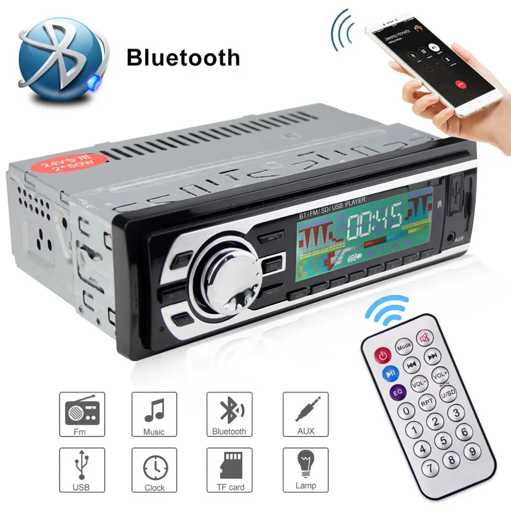 Авторадио 1 din автомобильное радио 24 в Bluetooth Радио Стерео FM/Aux вход/SD/USB MP3 рекордер