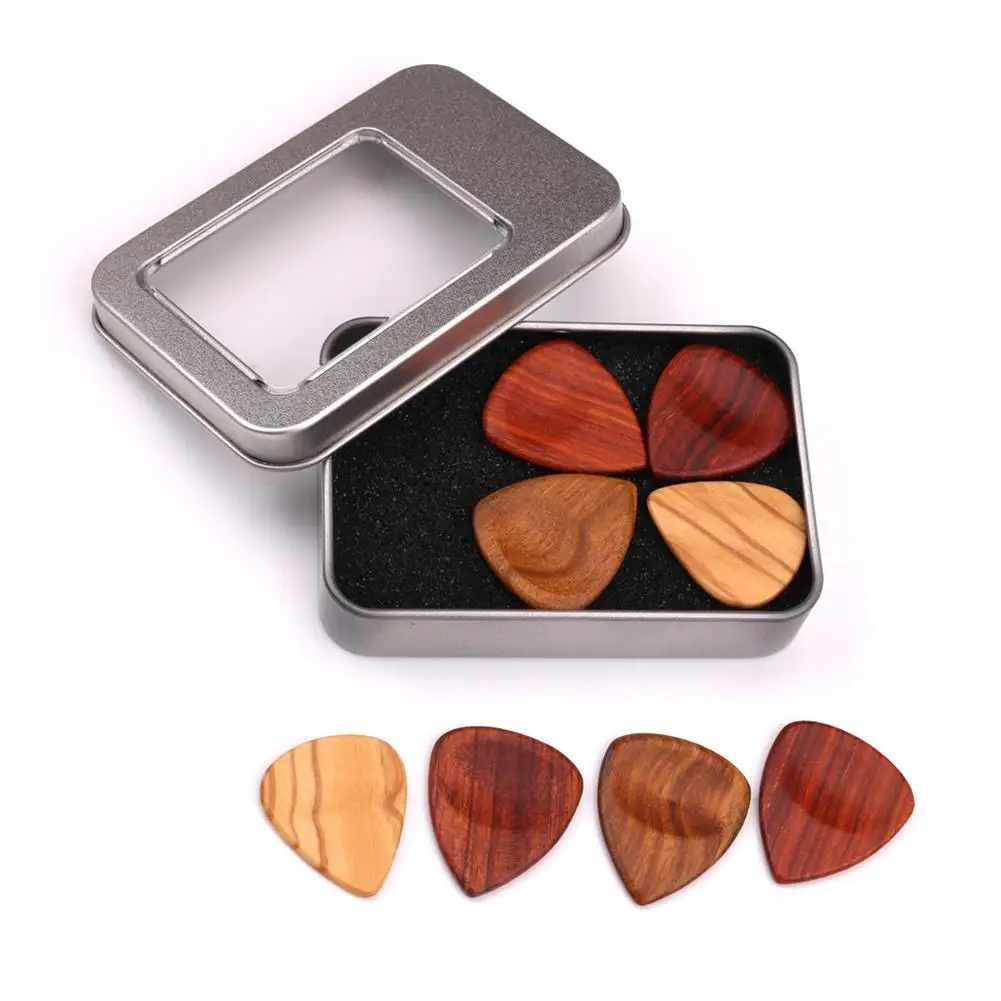 Yiwa Wooden Guitar Picks + 1pcs Storage Box Case Plectrums Set for Bass Ukulele Banjo Accessories Guitarra Gifts | Спорт и