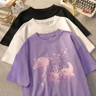 Футболка женская хлопковая с надписью ангела, уличная одежда, винтажный Повседневный Топ свободного покроя в стиле Харадзюку, в стиле хип-хоп, с японским принтом планет и Луны, для девочек, JK, на лето