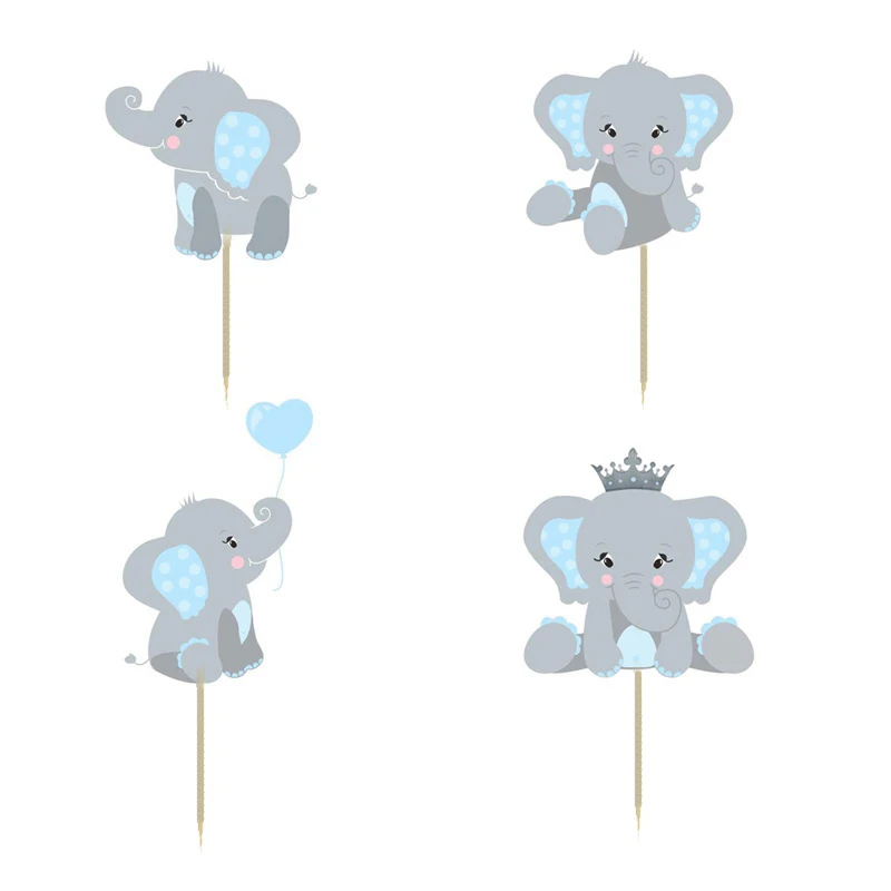 24 шт./лот слон тема для капкейка мультфильм Синий Розовый Baby Shower торт украшения