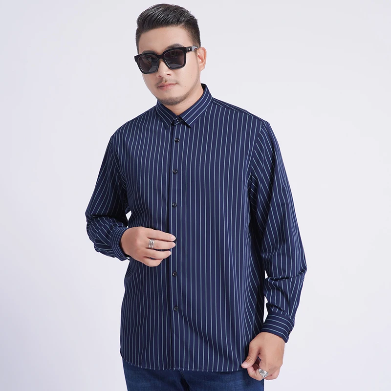 

8xl 7xl 6xl 5xl 2020 Новинка молодежного размера плюс большие мужские рубашки в полоску с отложным воротником и длинным рукавом