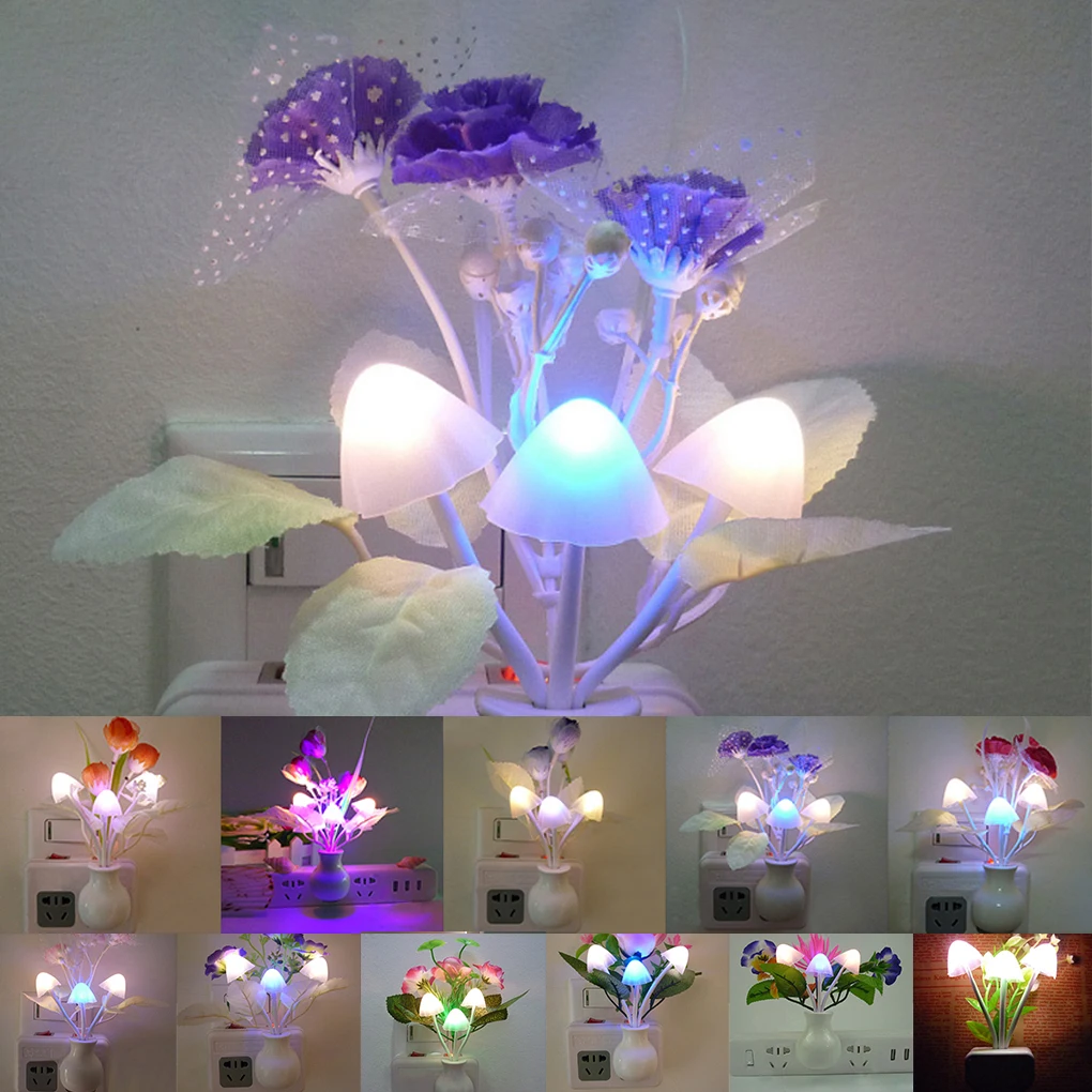 

Lovely Colorful LED Lilac Night Light Lamp Mushroom Romantic tulip Night Lighting For Home Art Decor Illumination US/EU Plug