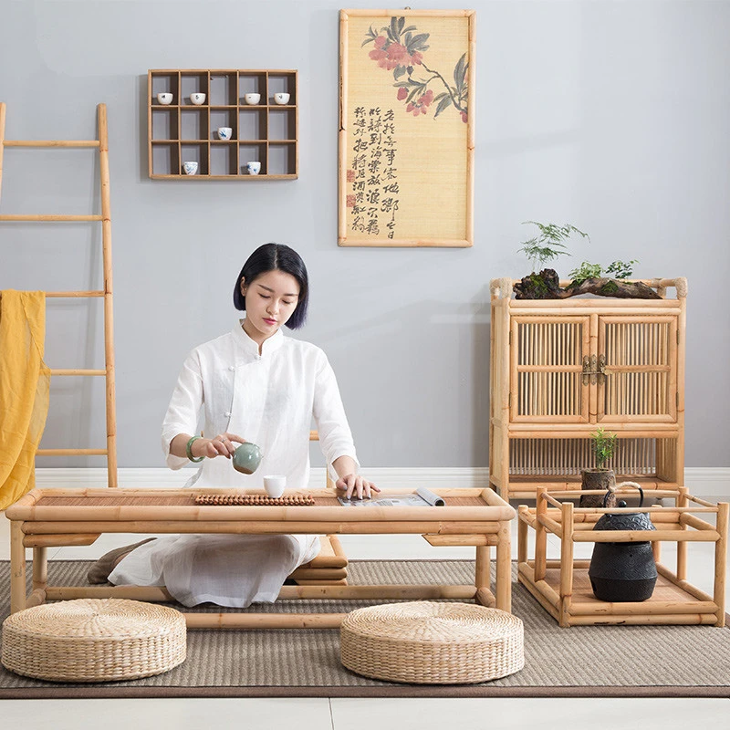 Vintage Rattan Indoor Bamboo Furniture Floor Table 100*40cm Asian Style Tatami Coffee/tea Living Room Low Tea |