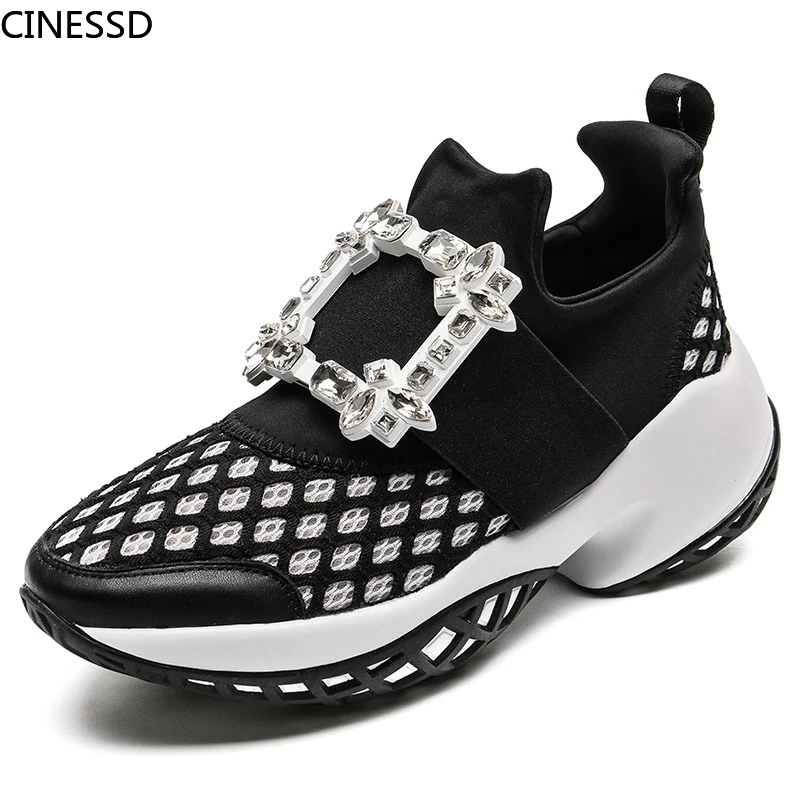 

Crystal Buckle Sneakers Summer Breathable Mesh Platform Shoes Woman Slip On Casual Shoe Trainers Creeper Sneakers Tenis Feminino