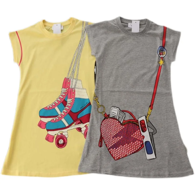 

3-14 Years Old Girl Baby Girl Casual Cotton Graffiti T-shirt Skirt Short Sleeve Dress Printed Princess Dress Summer New