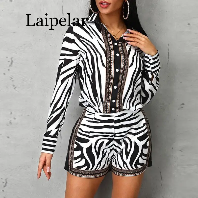 Женский короткий костюм с принтом зебры повседневная однобортная рубашка на