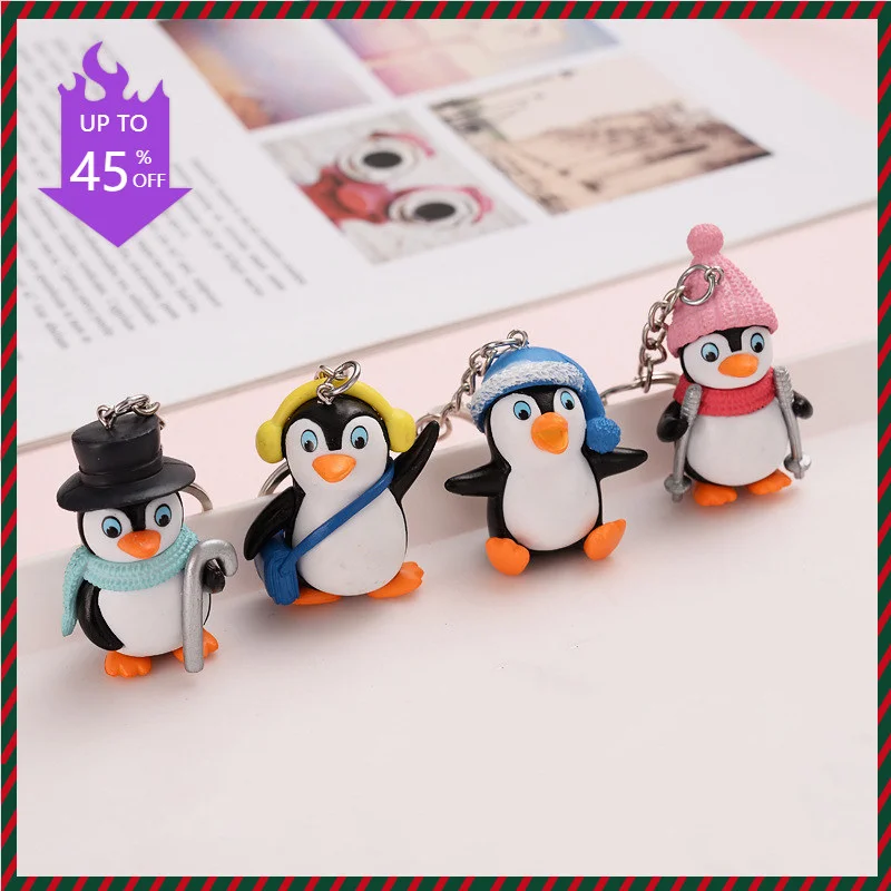 

4Pcs/set Cute Cartoon Snow Penguin Keychain Soft PVC Kawaii Penguin for Women Girls Bag Charm Trinket Key Ring Key Chain