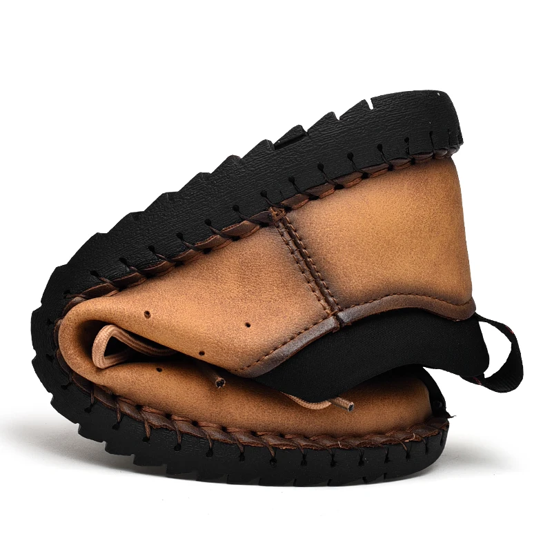 Мужские кожаные туфли ручной работы винтажные лоферы плоская подошва Мокасины