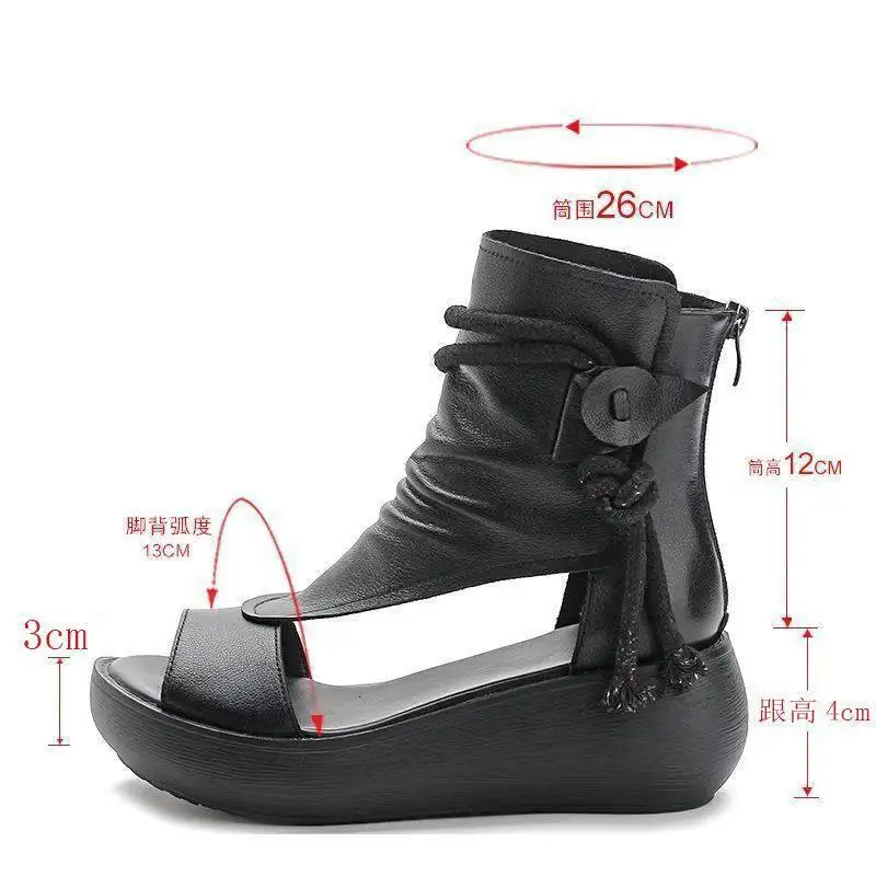 

Soft leather thick bottom sandals women's soft bottom slope heel 2021 new summer Rome high top high loose cake bottom national