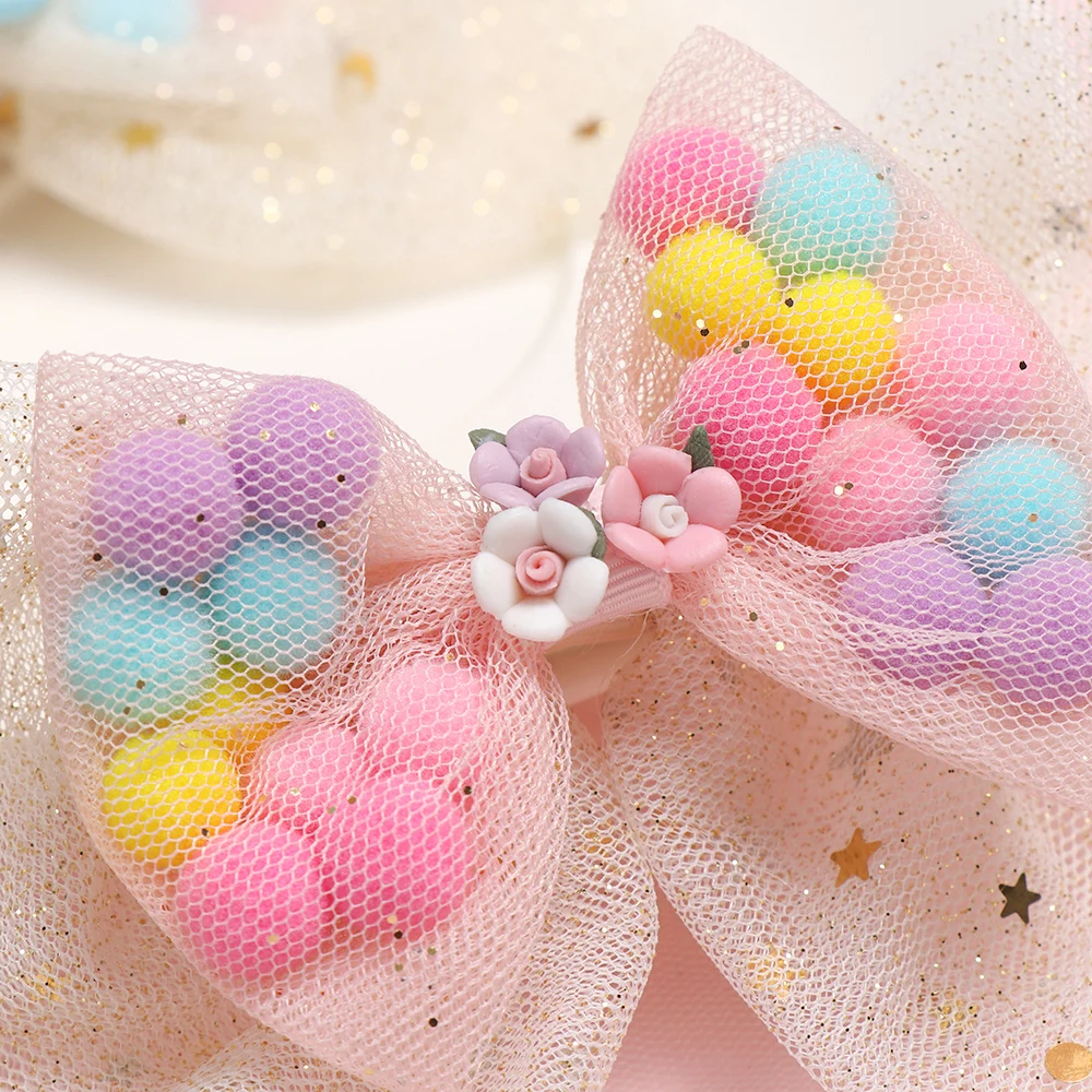 Новинка Детский Стиль бант Радуга облако сетка заколка для волос девочек детские