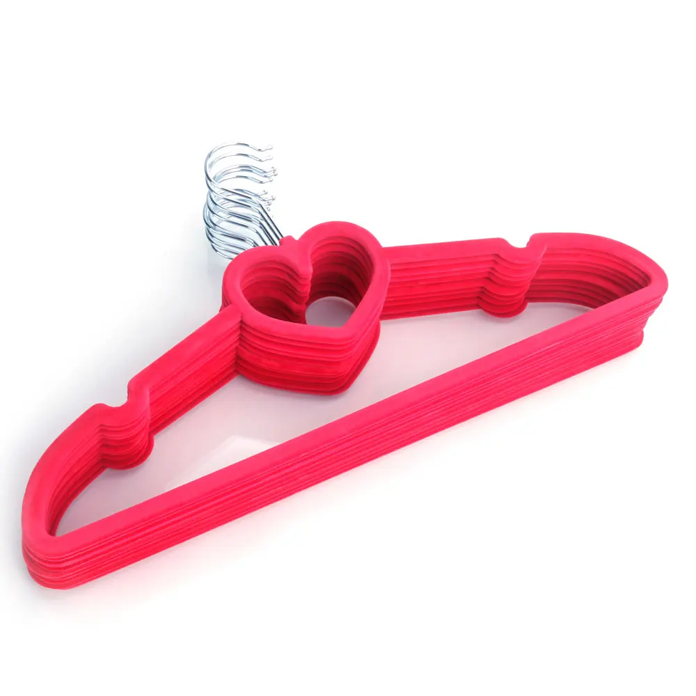 

10pcs 42*23*0.5 Heart Style Plastic Flocking Clothes Hangers Rose Red LB88