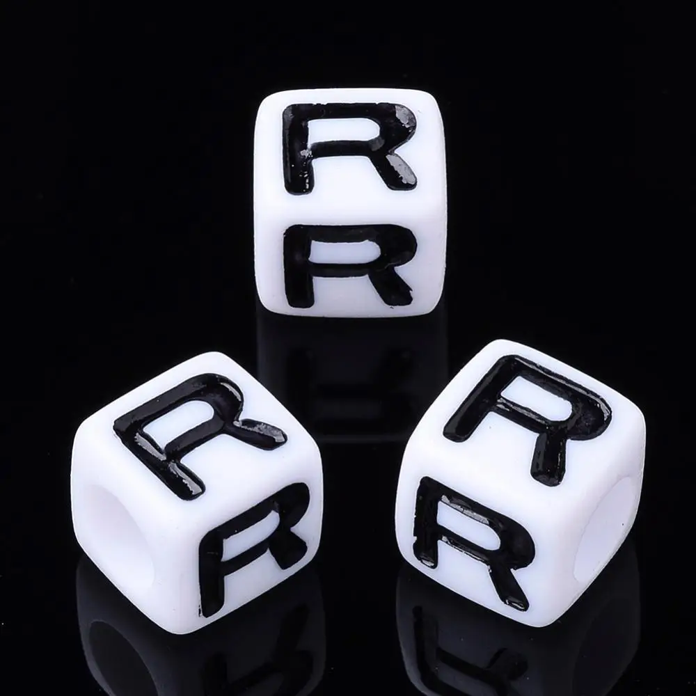 

500 g Acrylic Letter Beads Cube Letter R White Size: about 7mm wide 7mm long 7mm high hole: 3.5mm about 2000pcs/500g