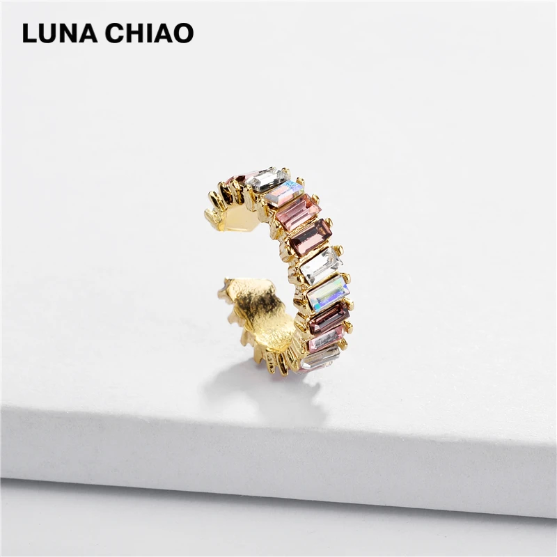 Модные радужные цветные Серьги манжеты LUNA CHIAO с кристаллами разных