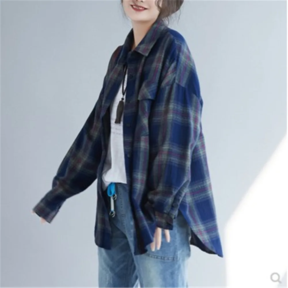 Блузка женская в шотландскую клетку Свободный кардиган полноцветная тонкая