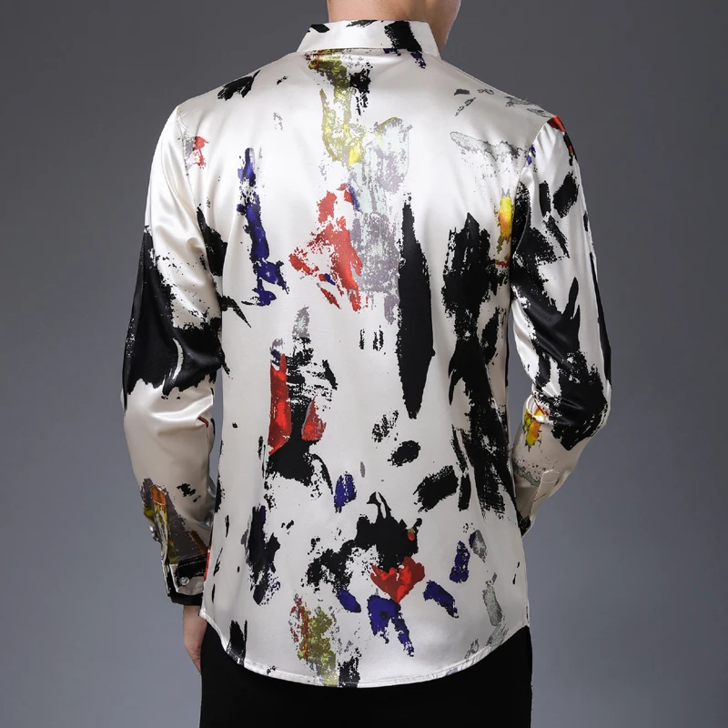 Новая брендовая повседневная мужская рубашка приталенная Роскошная с длинным