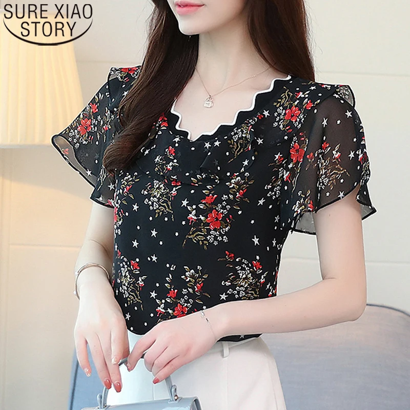 

Женская шифоновая блузка с принтом, с коротким рукавом