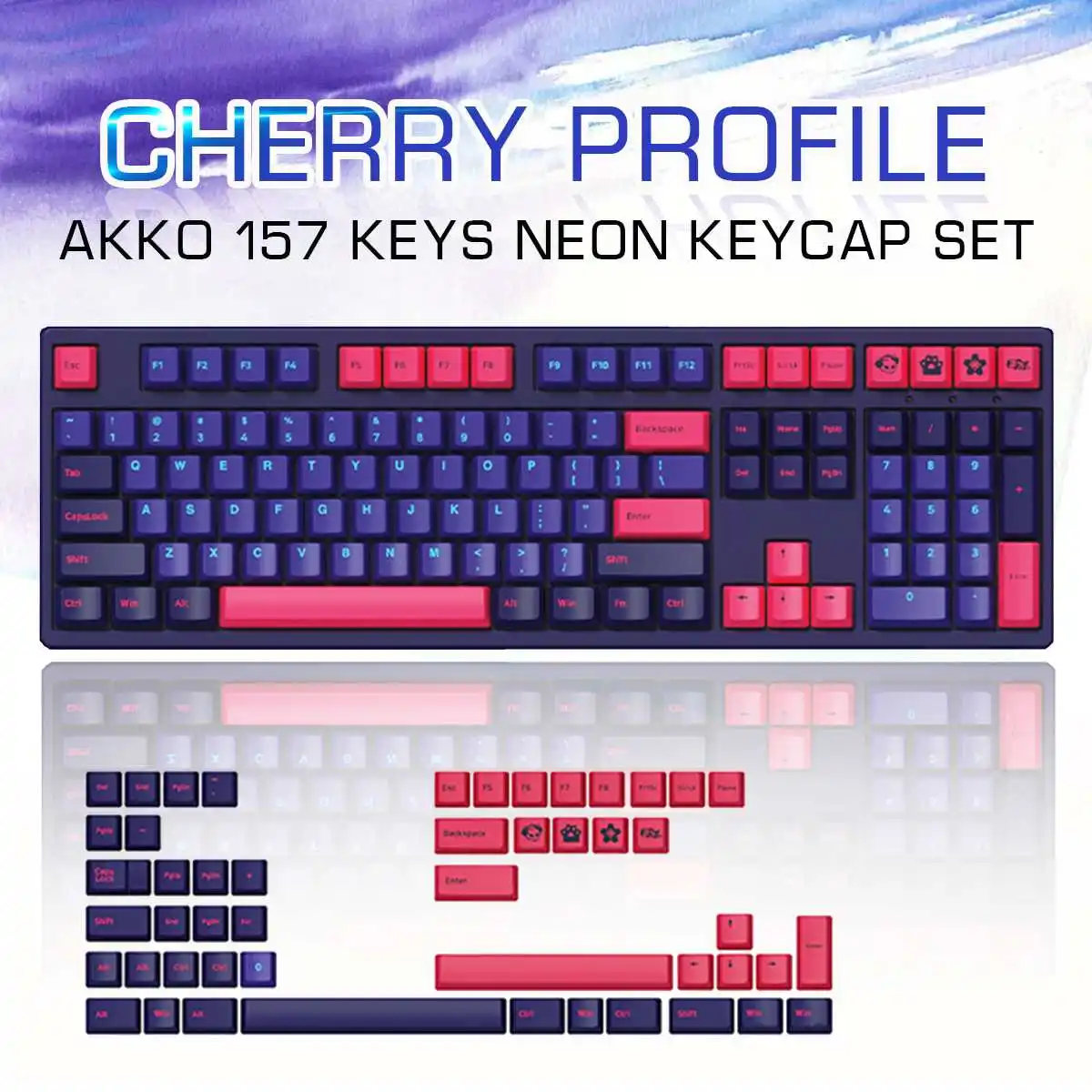 

AKKO 157 Keys Neon Keycap Set Cherry Profile PBT Two Color Molding Keycaps for Mechanical Keyboard Changed WIN key to APP key