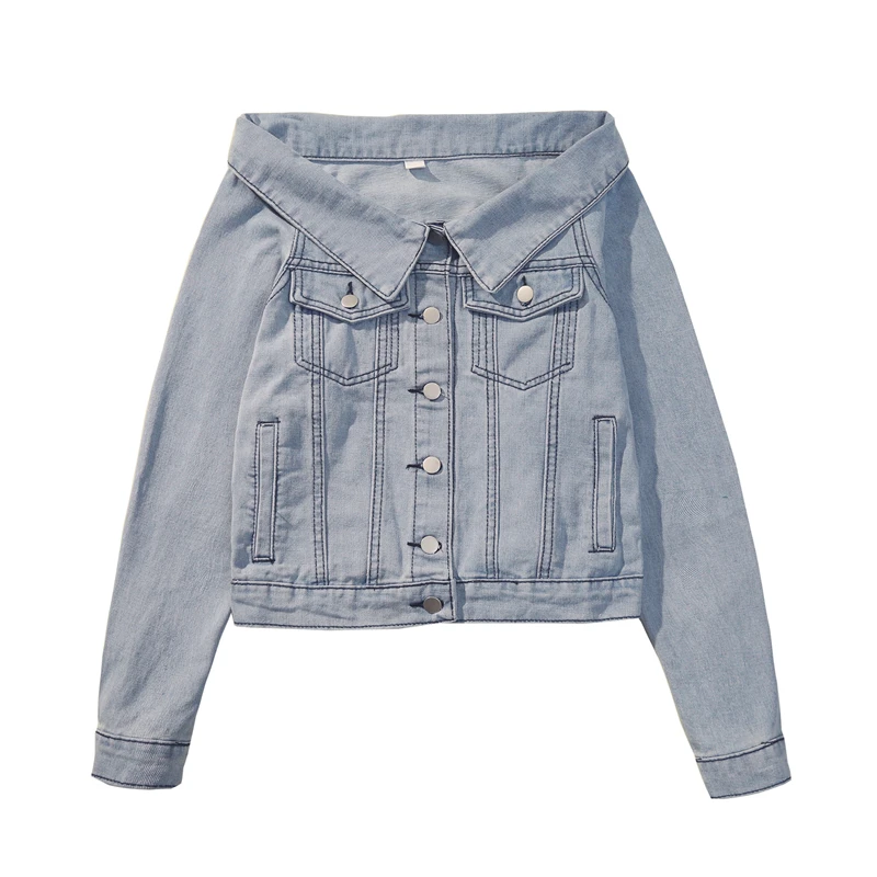 

Cropped Short Denim Jacket Women 2019 Spring Autumn Fashion sexy off shoulder crop top jeans jacket women veste en jean