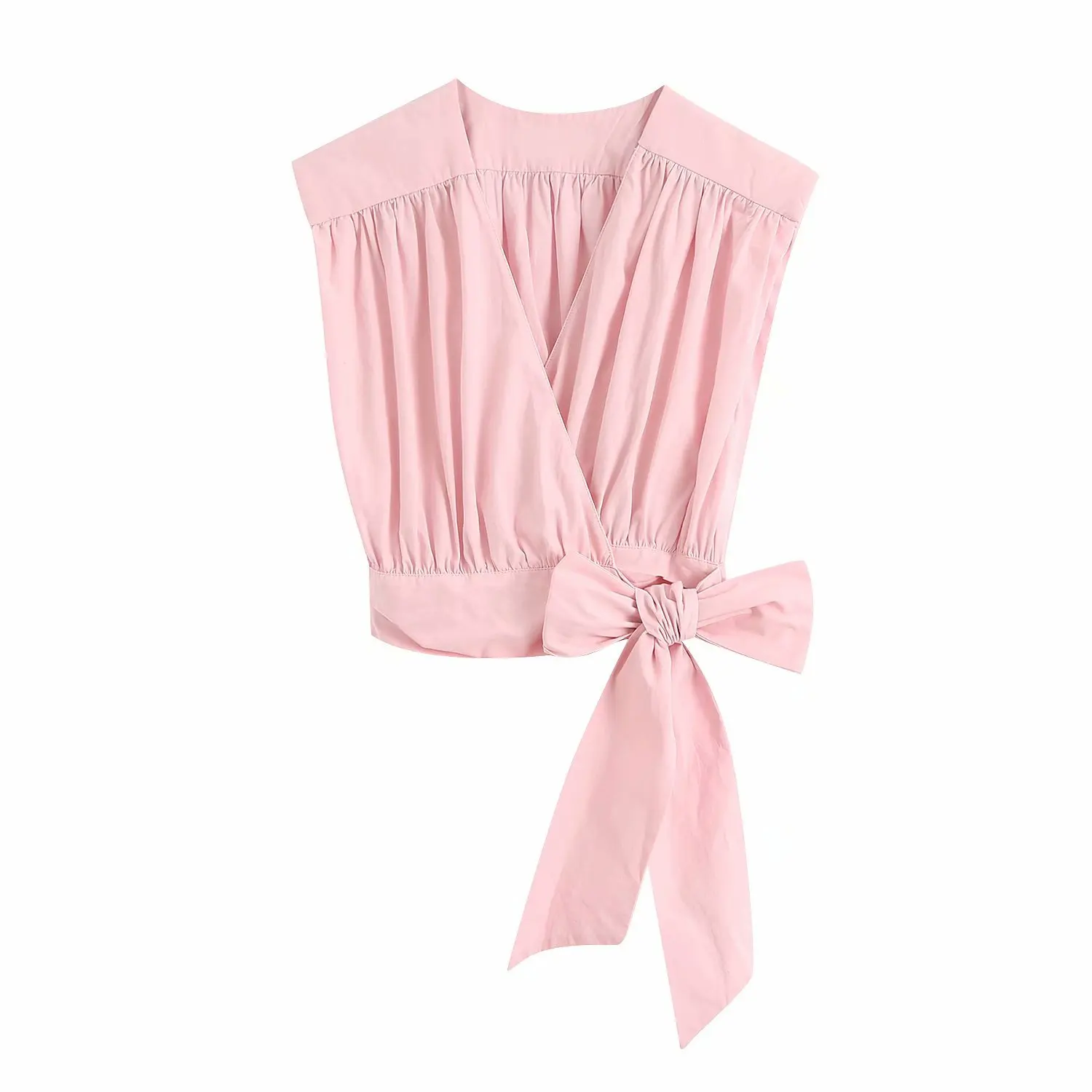 Новинка лета 2020 однотонный хлопковый топ без рукавов с бантом из поплина женская