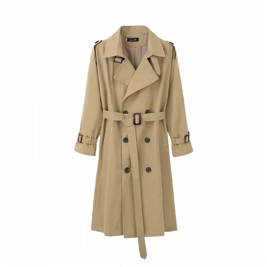 Leiouna Turn-down Zipper Long Loose Vintage Trench Female Windbreaker Women Autumn Overcoat Cloak Sashes Hiver Manteau Femme | Женская