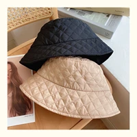 new style womens autumn and winter foldable fisherman hat solid lattice silk cotton hat warm and cold basin fisherman hat