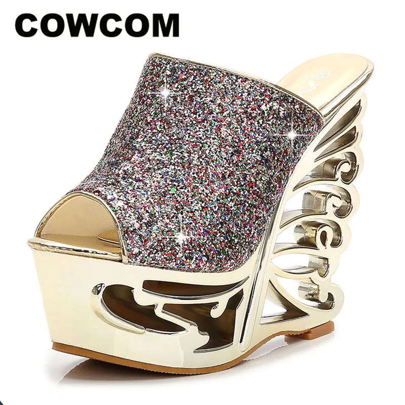 COWCOM/пикантные свадебные туфли на высоком каблуке Цвет золотой серебряный