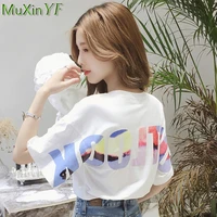 women korean summer loose letter t shirt 2021 girls student casual joker white trendy tops ladies fashion streetwear clothing