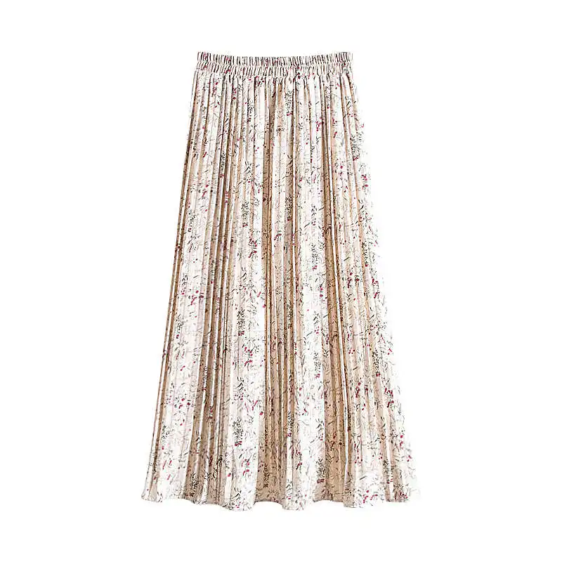 

Fashion Elastic High Waist Chiffon Floral Skirt Pleated For Women Spring Summer Maxi Skirts Womens Boho Party Long Skirt C7227