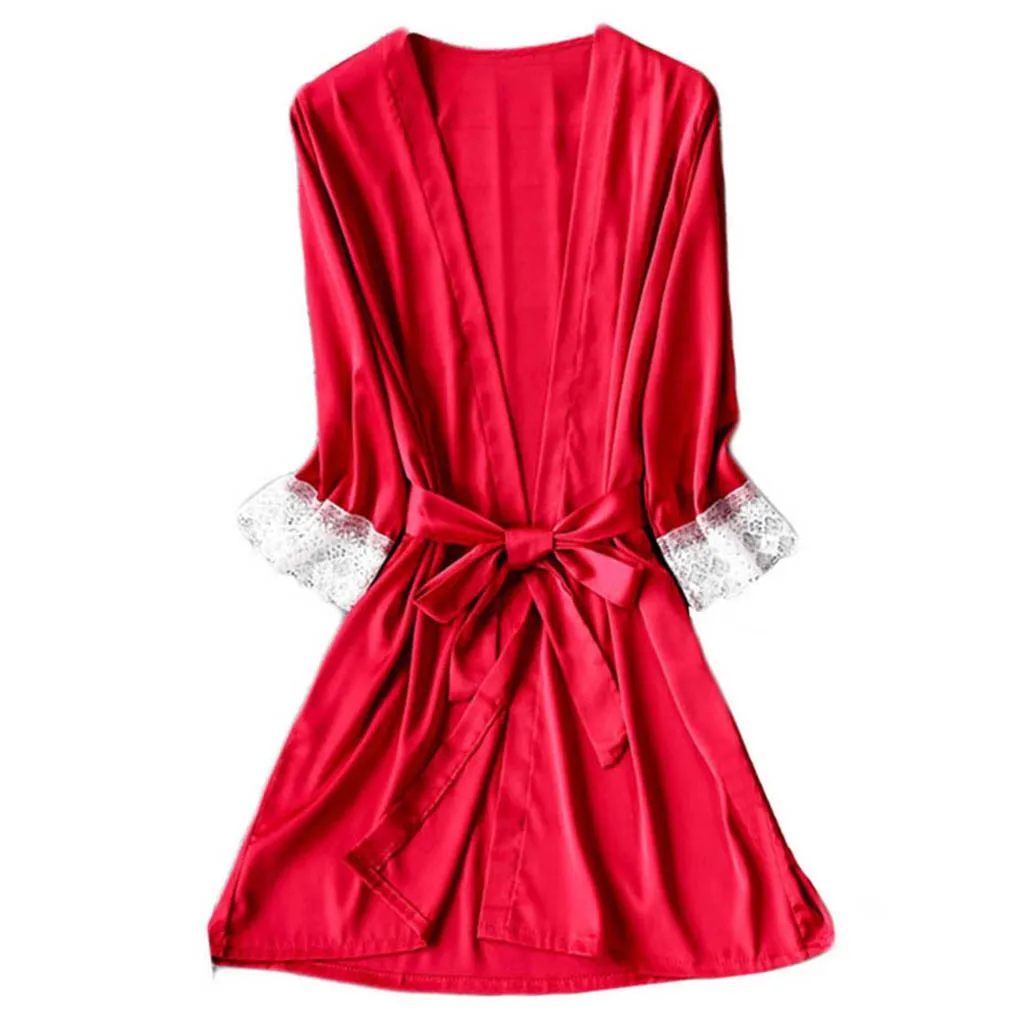 

WOMAIL Pajamas Women Lace Satin Silk Sleepwear V-Neck Pajamas Bath Robe Lace Sexy Nightdress Lenceria Mujer Sleepwear 19Dec12