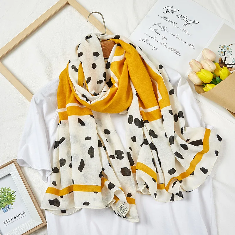 

2020 New Cotton Scarf Women Winter Female Hijab Silk Scarf Yellow Dot Letter Long Scarf Shawl