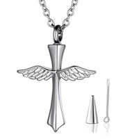 funeral angel wings cross memorial necklace stainless steel urn pendant necklace for ashes cremation keepsake jewelry