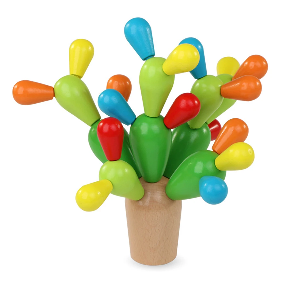 

DIY Creative Wooden toy for Kids Cactus Building Toy Set 28 Blocks Playset Girl Boy Educational Toys