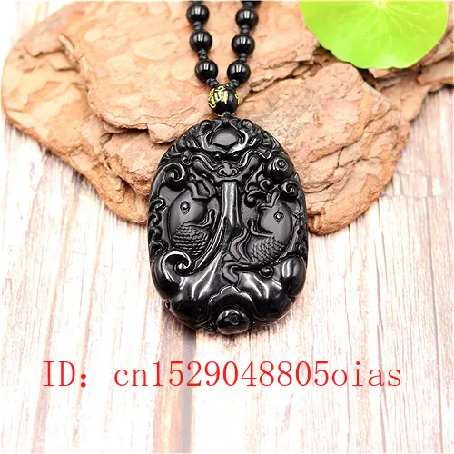 Натуральный Черный Дракон из обсидиана ожерелье с кулоном карпа модные