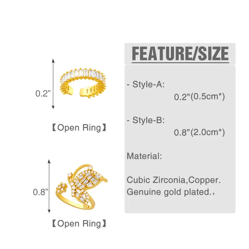 

5pcs/lot Wholesale Fashion geometric ring in bulk female minimalist advanced sense butterfly zircon ring Jewelry for woman