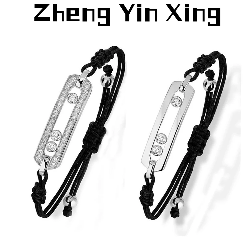 

S925 Silver Black Rope Bracelet High Quality Platinum Plated Not Easily Fading Fashion Ladies Luxury Zircon Jewelry Gift