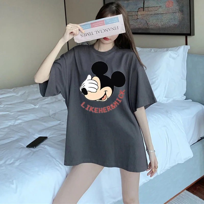 Disney Mickey Mouse T Shirt Women Cartoon Tee Shirt Basic Casual O-neck Harajuku Summer Top Korean Hipster White Tshirt Dropship