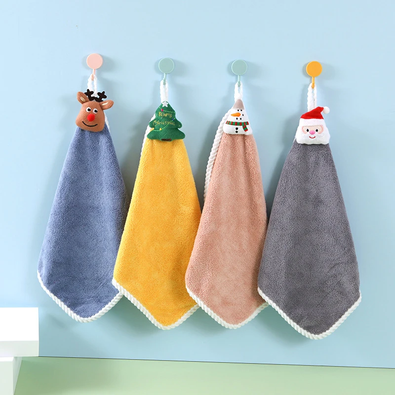 

Cartoon Cute Soft Towels Household Items Absorbent Soft Bathroom Supplies Convenient Christmas Style Hanging Hand Towels