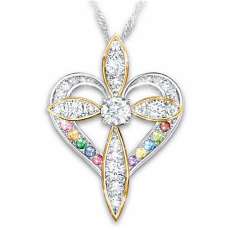 

Fashion exquisite love cross color zircon women necklace elegant temperament wedding accessories for girlfriend special gifts