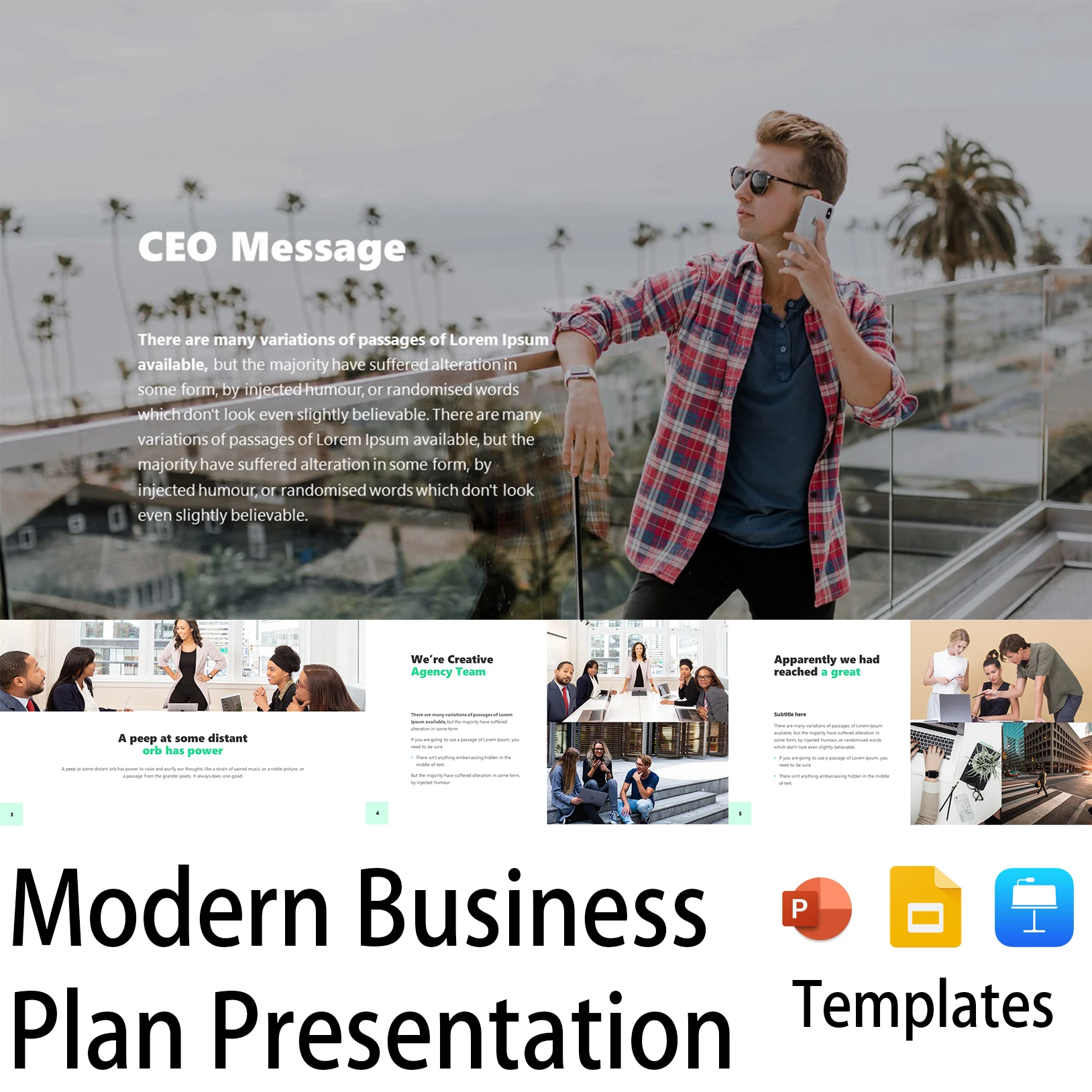 

Modern Business Plan Presentation Template Marketing Slide Deck PowerPoint Keynote Google Slides Editable Minimal Templates