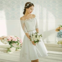 vintage short lace vestido de noiva curto above knee off shoulder bridal gown plus size bandage abendkleider bridesmaid dresses