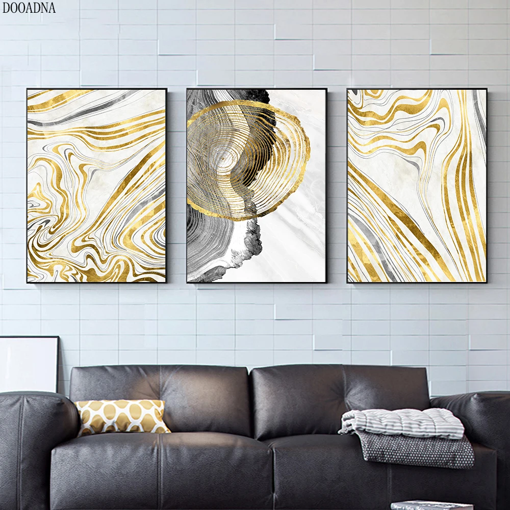 

Golden canvas art abstract painting, modern, blue, canvas, posters and prints, used for bedroom and home decoration, gold leaf