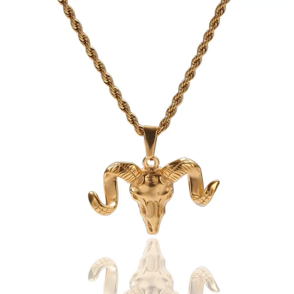 Винтажное ожерелье в стиле хип-хоп с подвеской виде головы овцы позолоченное