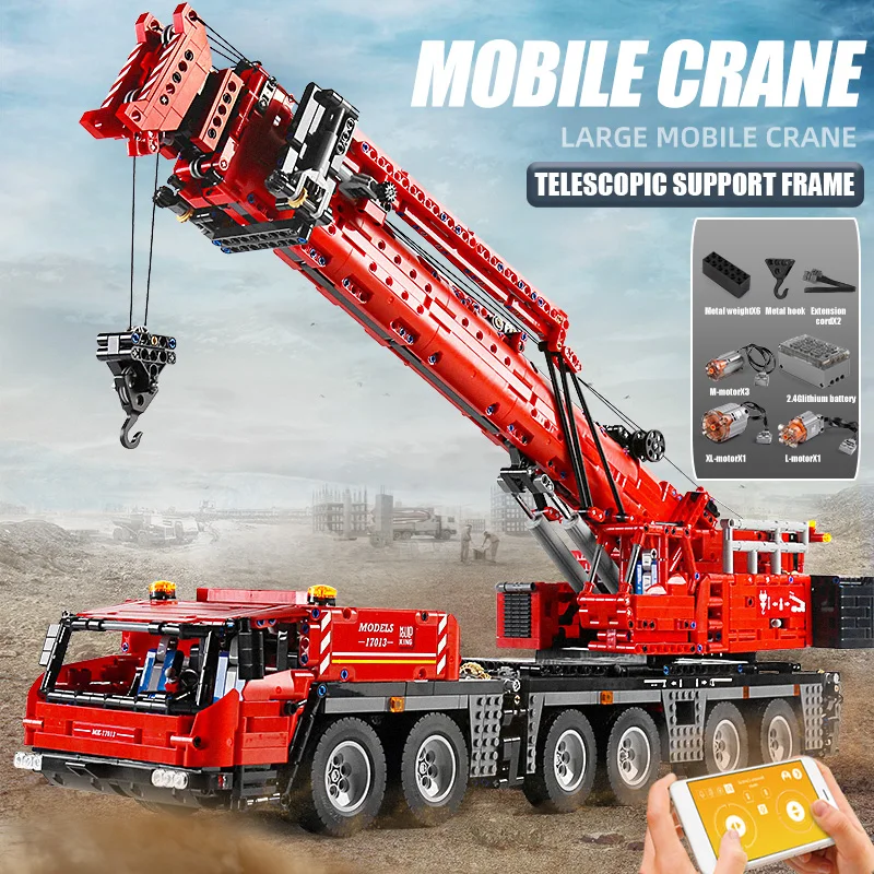 Строительные блоки Mould King 17013 моторизованный строительный кран APP RC красного