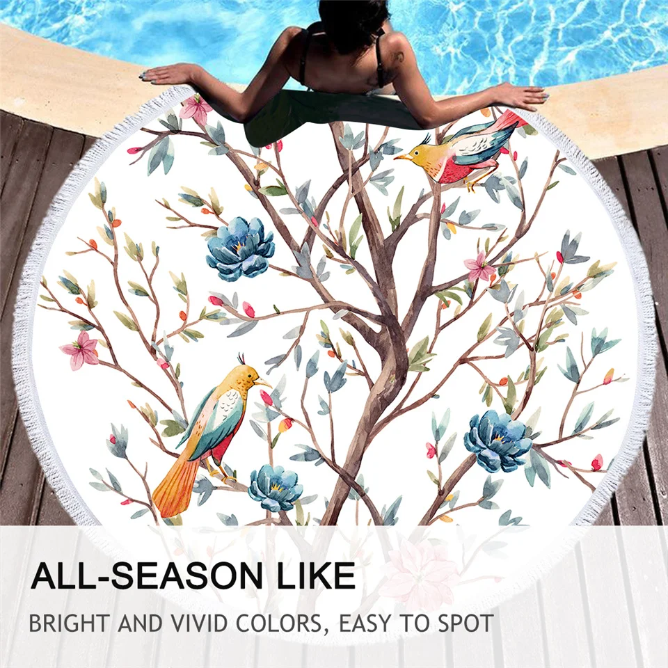 Постельное белье милые птицы круглое полотенце цветы пляжное акварельное