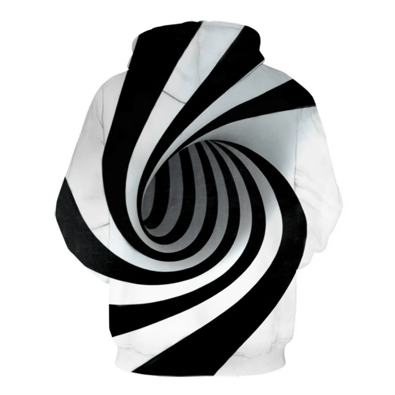 

Autumn and Winter Men's Creative 3D Spiral Printing Round Neck Casual Hooded Head Long Sleeve Shirt