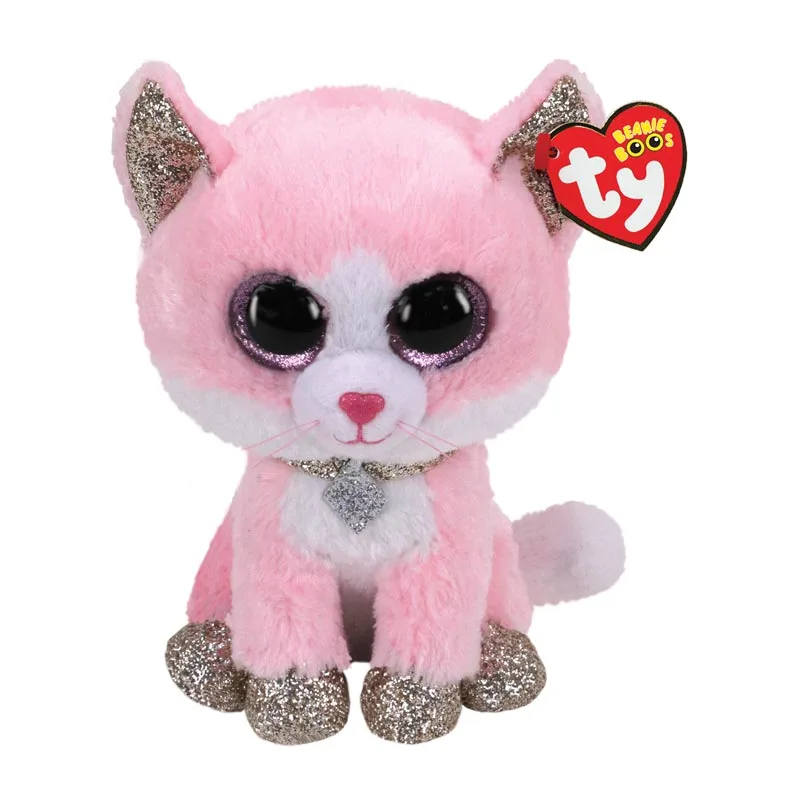 

15CM Ty Beanie Fiona Glittery Feet Ears And Pink Eyes Posh Necklace Cat Cute Soft Plush Animal Doll Toy Decor Kids Birthday Gift