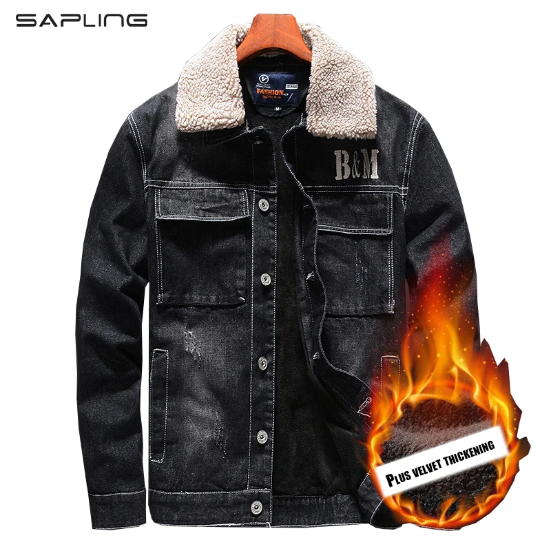 

Winter New Men's Warm Denim Coats Fleece Lined Thick Thermal Jeans Jackets Windbreaker With Fur Collar Cowboy Men Outerwear Tops